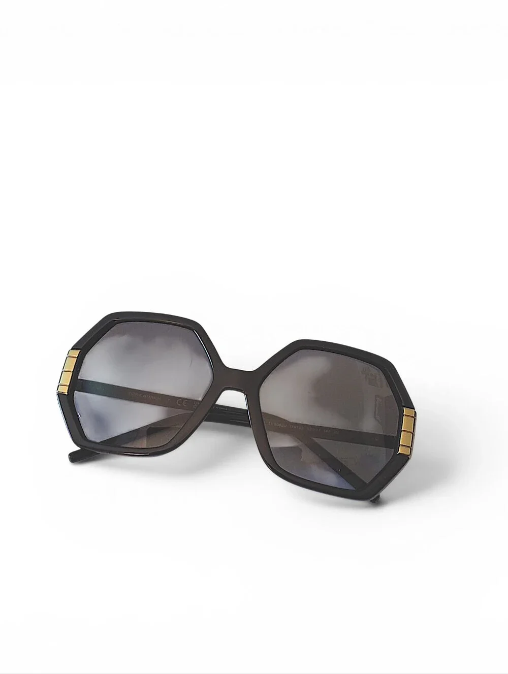 Tory Burch TY9062U Geometric Oversized Sunglasses Black & Gold w/ Case